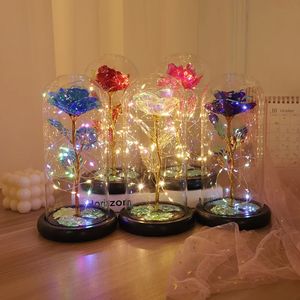 LED Enchanted Galaxy Eternal Roses 24k gouden foliebloemen met sprookjesachtige lichten in Dome voor Mother Valentijnsdag geschenken P1208