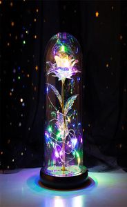 LED Enchanted Galaxy Rose Eternal 24K Gold Foil Fleur Fleur avec fées lumières à cordes dans le dôme pour Noël Valentine039 Gift 214762076