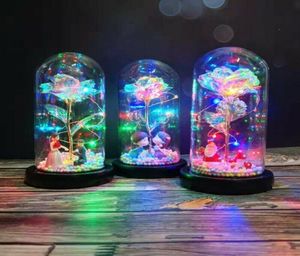 LED Enchanted Rose Light Silked Artificial Eternal Rose Flower in Glass Dome Lampe Decors Light Christmas Valentine Gift romantique C1435098