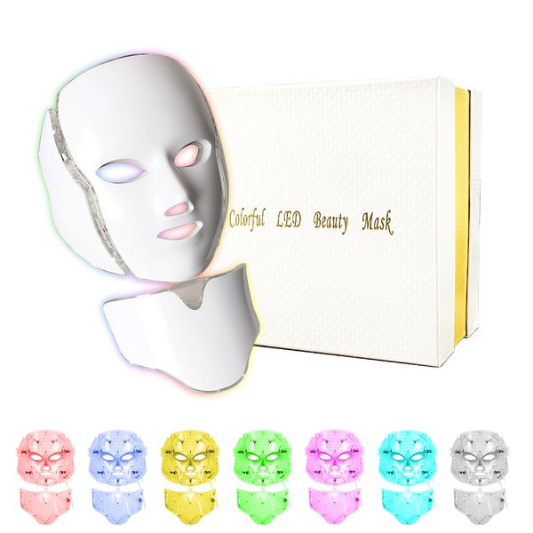 Masque pour le visage LED 7 Color Therapy Thérapie Masque de soins pour le visage et le cou Salons de beauté et usage domestique
