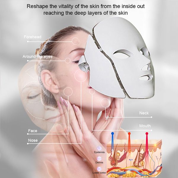 Masque facial Led luminothérapie 7 couleurs rajeunissement de la peau masque photon soins de la peau Anti-âge resserrement de la peau rides pour FaceNeck