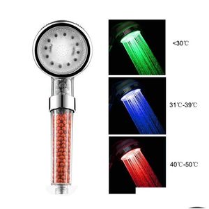 Luces de grifo LED Cambio de baño Cabezal de ducha Sensor de temperatura Mano Mineral Anión Spa Filtro de alta presión Entrega de gotas Hogar Oti2R