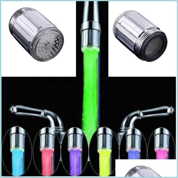 Luces de grifo Led Luz de corriente de grifo de agua Led 7 Cambio de color Resplandor Cambio de color Boquilla de lavabo Cocina Baño Entrega de gota Hogar Dhw10