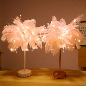 Lampe à plumes Led lampe de bureau en plumes lampe de décoration de chambre romantique net rouge télécommande veilleuse fête lumières décoratives T9I00946