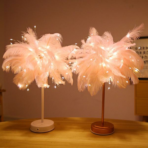 Lámpara de plumas LED Lámpara de escritorio de plumas lámpara de decoración de habitación romántica neta control remoto rojo luz de noche Luces decorativas de fiesta T9I00946
