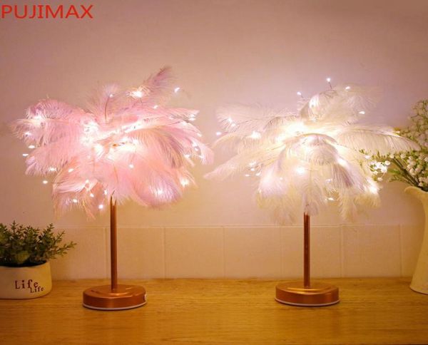 LED plume ombre Table lampe de bureau atmosphère veilleuse décor de noël rose doux chambre étude Room3495358