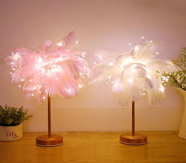 Table à teat à plumes LED lampe de bureau de la lampe de nuit de nuit décor de Noël de chambre à coucher rose doux salle d'étude 4971237