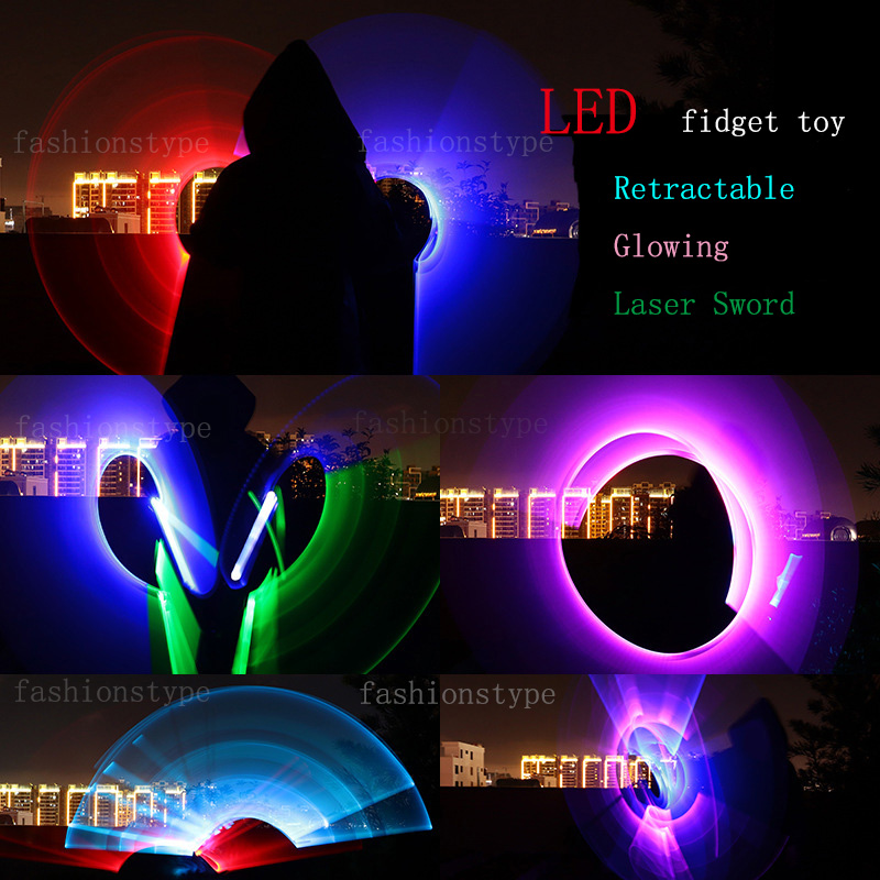 LED Fidget Toy Laser Sword 2 in 1 Lightsaber Color Retractable Induction Light Gift For Kids