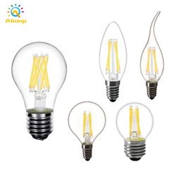 LED Filament Bulb Light 220 V E27 E14 ST64 A60 G45 C35 Candle Lampen 4W 6W 8W Glas Globe Vintage Lights