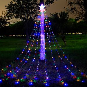 Guirnalda de luces LED de cinco puntas con forma de cascada, lámpara de jardín para exteriores, decoración navideña para fiesta en casa, luces colgantes