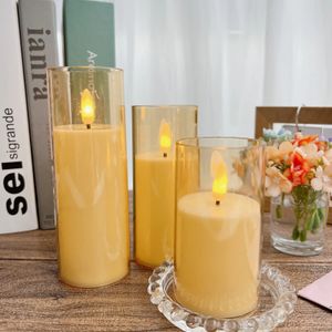 LED Flameless Pillar Candles Battery Werk met externe en timer -set van 3 plexiglas flikkering 3D Flame 240430