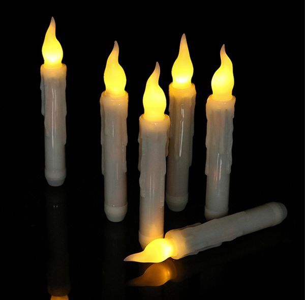 Velas cónicas LED sin llama, candelabros cónicos de 6,5 pulgadas de alto con pilas, fama parpadeante de color amarillo cálido para decoración navideña de fiesta de bodas