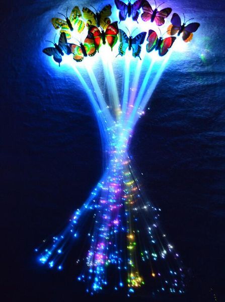 LED flash mariposa fibra trenza fiesta baile iluminado resplandor luminoso extensión de cabello rave decoración de halloween Navidad festivo favor suministros