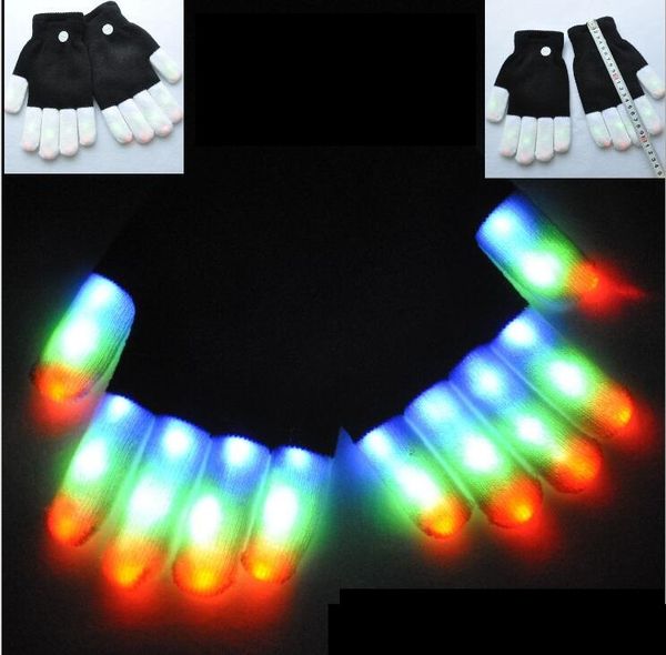 LED Flash Gants 7 Mode Light Up Stage Performance Gant d'éclairage de doigt coloré Glow Party Dance Mitaines pour adultes et enfants