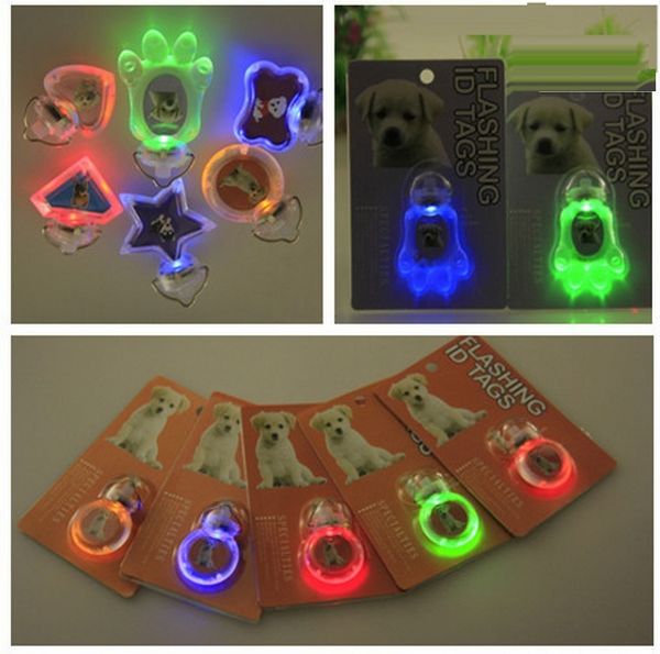 Étiquette d'identification de chien clignotante à Led, étiquette d'identification de nom de chien, patte, étoile, cœur, rond, os pointu