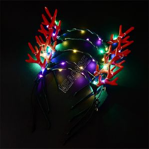 LED Knipperende Haarband Kerst Elk Horns Antlers Licht omhoog Hoofdband Halloween Party Gunst Cosplay Light-Emitting Xmas Deer Haar Clip D91703
