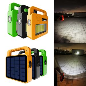 Lampe de poche LED, projecteur de camping avec haut-parleur Bluetooth, lampe de travail d'urgence à 5 modes de charge USB à énergie solaire 6000 mAh noir vert orange