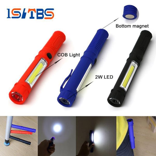 Lampe de poche LED COB Mini stylo multifonction torche LED lumière cob poignée lampe de poche de travail lampe de poche à main avec l'aimant inférieur