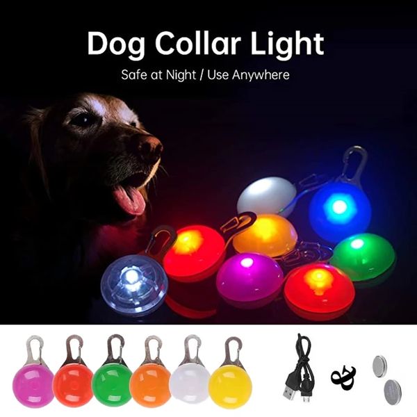 Collar con linterna LED para perros y gatos, colgante brillante, collar de seguridad nocturna para mascotas, collares luminosos de decoración brillante para perros, luz nocturna