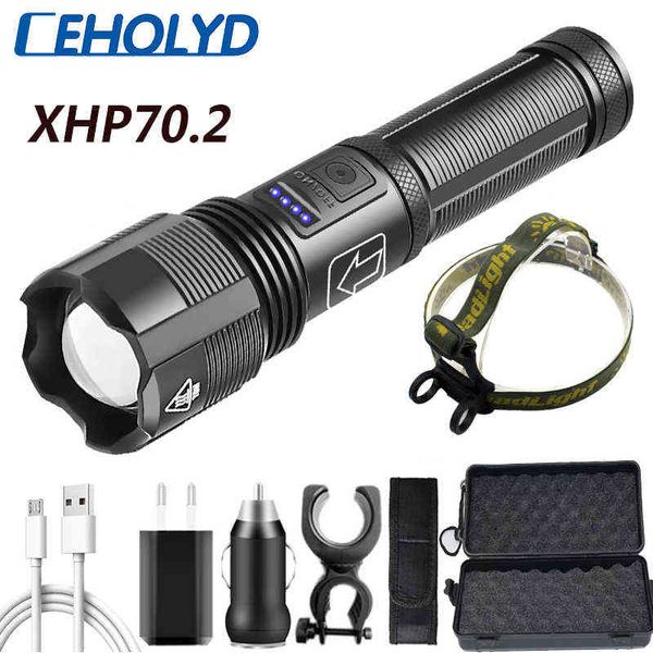 Lampe de poche LED de haute qualité XHP70.2 lanterne de chasse tactique puissance par 18650 batterie Aaa lampe de poche rechargeable USB Zoomable XHP50.2 J220713