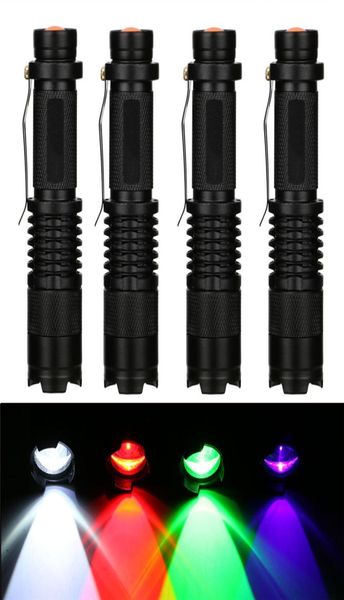 Lampe de poche LED éclairage LED lumière 3 Modes Zoomable lampe torche tactique pour détecteur de chasse de pêche violet vert rouge blanc 1019044