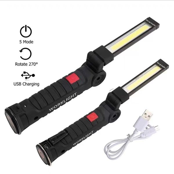 Lampe de poche LED USB Torche rechargeable lampe d'inspection portable avec un atelier magnétique pour le garage Camping Car Repair Emergency