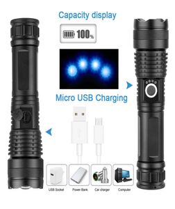 Lampe de poche LED avec perle de lampe XHP 50 Zoomable 3 modes d'éclairage torche LED Support pour Mircro charge lampe de chasse 2019495