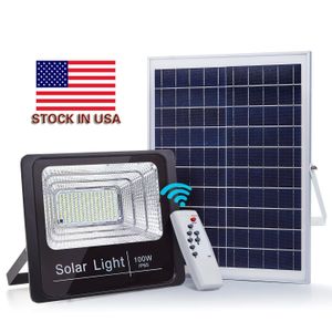 Voorraad in US + Solar schijnwerper 10 W 40W 60W 100W Outdoor Flood Lights IP65 Flood Spotlight Solar Powered LED Flood Light Outdoor Wall