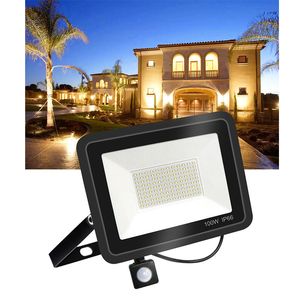 LED Floodlight Motion Sensor 10W 20W 30W 50W 100W 150W 200W Waterdichte buitenverlichting voor tuin Spotlight Wandverlichting