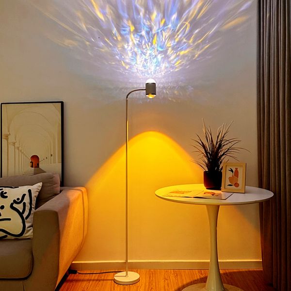 Lámpara de pie LED Iluminación de doble cara, ángulo ajustable de rotación de 360°, proyector de halo de puesta de sol, lámpara ondulada de agua, interruptor doble, para sala de estar, dormitorio, luces enchufe de EE. UU. de 5 pies