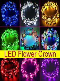 LED Flower Crown Light Up Flowers Crown Multifonctional Floral Headpice Hair Courrette pour les femmes Filles Anniversaire Mariage Night 5215942