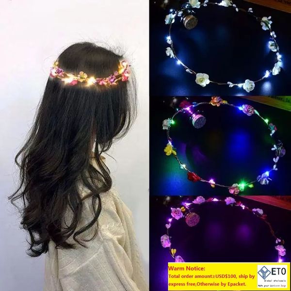 LED fleur couronne couronne bandeau fête fournitures brillant lumineux fibre optique tresse barrettes casque coiffure noël Halloween