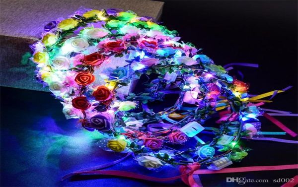 Couronne de fleurs LED pour robe de mariée guirlande de cheveux mariée romantique demoiselle d'honneur couronne florale Hawaii bord de mer décor de fête coiffure 3jt 7132771