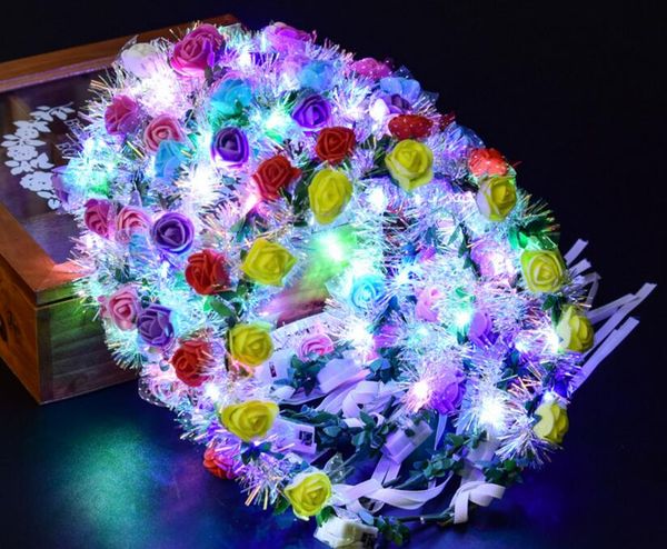 Led fleur guirlande rougeoyante guirlande or soie coloré mariée bandeau LED lumières ruban rotin fée coiffure Festival cadeau de fête de mariage