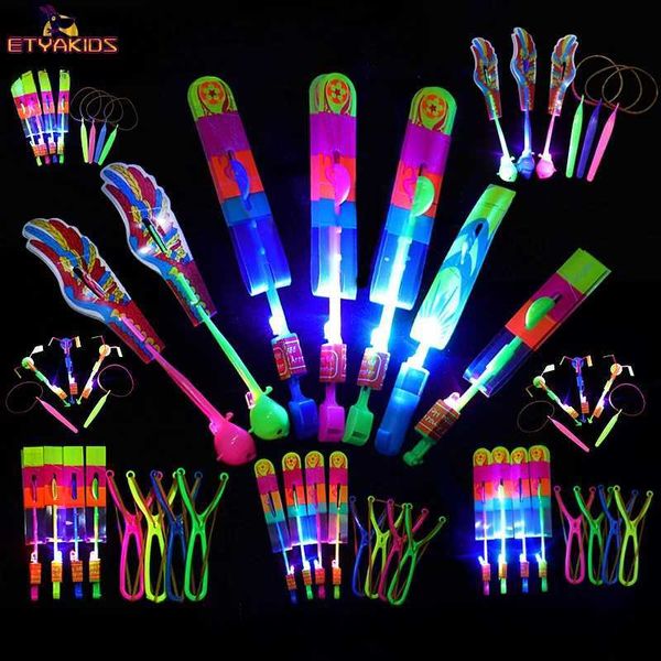 LED Flying Toys 1pc Nouveau LED Luminous Slingshot Light Flash Light Flying Arrows Toys Helicopter Slingshots Catapult Kids Adults Children Toys 240410