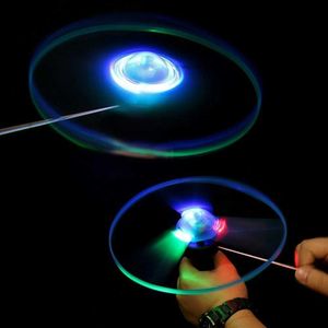 LED Flying Toys Lighting Disc Propeller Hélicoptère Pulper Saucers String Saucers UFO Spinning Top Kids Outdoor Fun Game Sports 240411