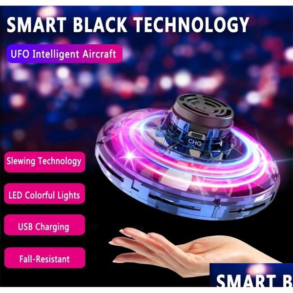 Led Flying Toys Mini Fingertip Gyro Toy Saucer Type Drone Helicóptero Manual Induction Fingertips para Adts y niños Drop Delivery Dhmyv