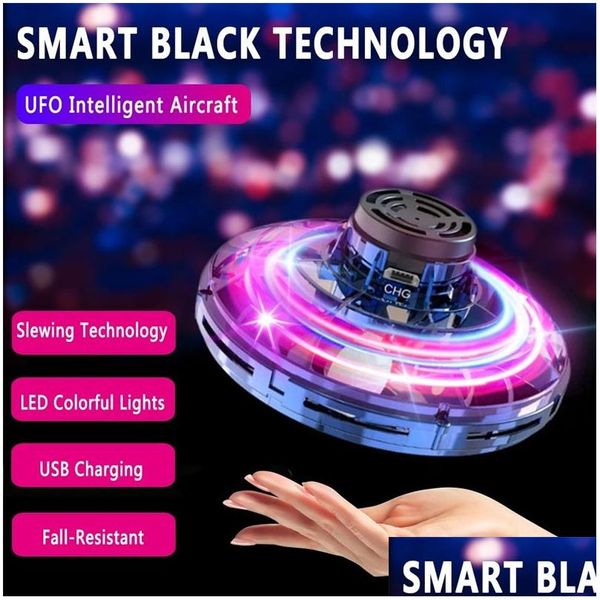 Led Flying Toys Mini Fingertip Gyro Toy Saucer Type Drone Helicóptero Manual Induction Fingertips Para Adts Y Niños Regalos Drop De Dh5Wc