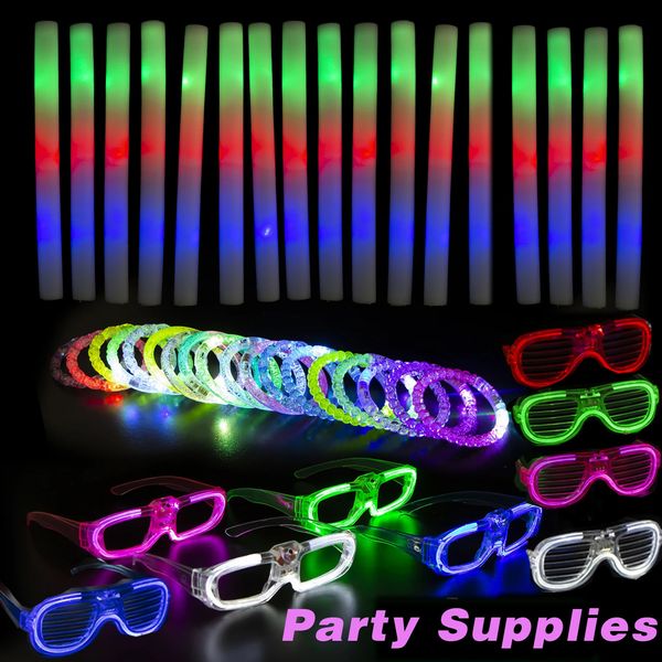 Bâtons de mousse LED Jouets lumineux à LED Cadeaux de fête Lueur dans le noir Fournitures Lunettes de soleil au néon Bracelets Décoration de mariage 240301