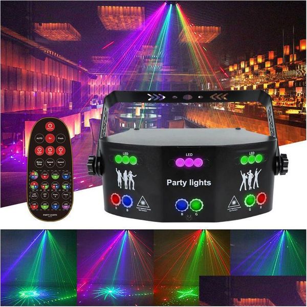 LED Gadget 15 ojos Iluminación láser RGB DMX512 Luces de escenario estroboscópicas Luz de DJ activada por sonido para fiestas de discoteca Bar Fiesta Cumpleaños Weddi Dhqri