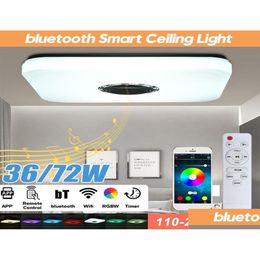 Gadget LED Plafonnier de musique RVB moderne 36W 72W Wifi App Télécommande avec haut-parleur Bluetooth Lampe intelligente carrée3108975 Drop Deliv Dhoto