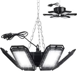 Luz LED para garaje, 160 W, 6 cabezales de panel LED ajustables, cobertura de 180, ahorro de energía, negro