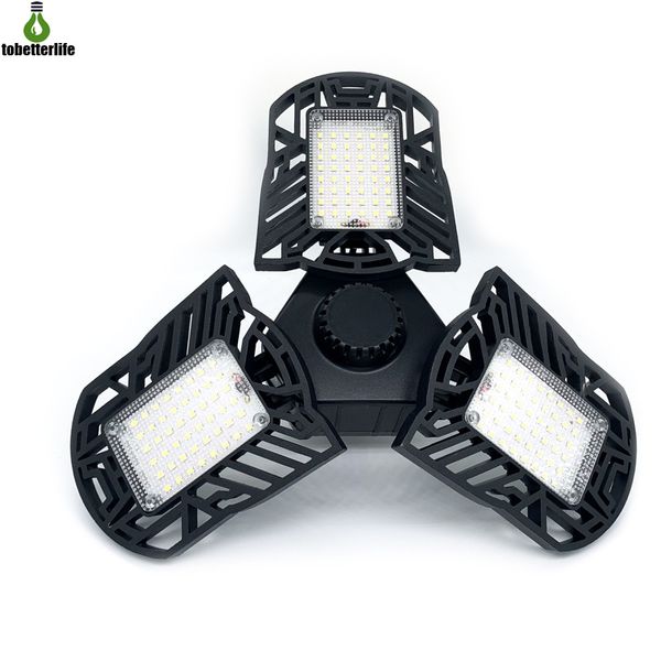 Luz de garaje LED 60W 100W Luz de techo deformable E27 Sensor de radar interior con 3 paneles ajustables para garaje Taller Almacén Fábrica