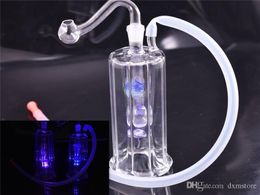 LED verre Dab Rig Mini brûleur à mazout bong narguilés à huile portables en ligne Perc Recycler bongs en verre 10mm bécher bong avec tuyau de brûleur à mazout