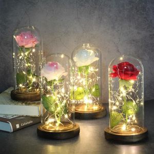 Vidrio LED, Rosa inmortal, decoración de galaxia encantada, muebles para el hogar, cubierta de cristal de flor de lámina de oro eterna de 24K, Día de San Valentín 175Z