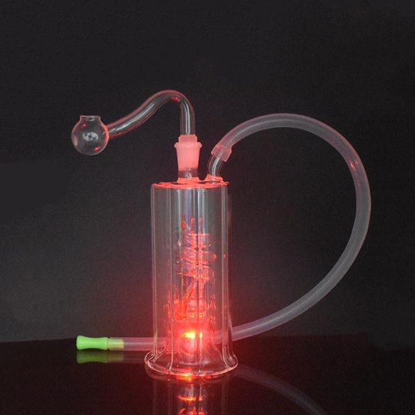 Led verre tuyau d'eau changement de couleur lumière Dab plate-forme pétrolière percolateur à ressort Portable Shisha narguilés attrape-cendres avec tuyaux de brûleur à mazout mâles de 10mm