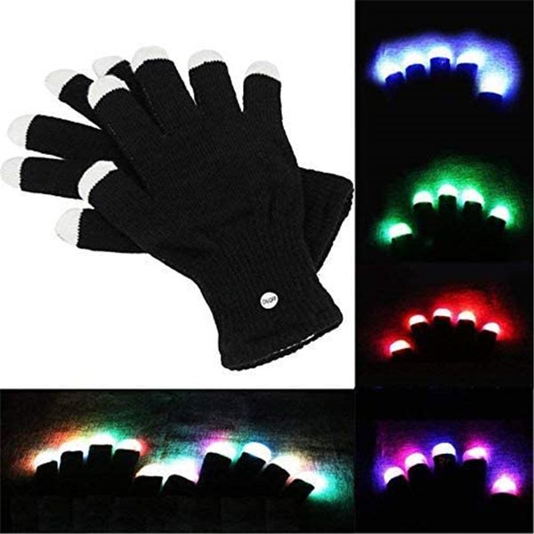 Iluminación nocturna Guantes LED Luces para los dedos Puntas de los dedos Intermitentes 3 colores 7 modos Negro Rave Disfraces de Halloween Favores de fiesta Juguetes iluminados Novedad