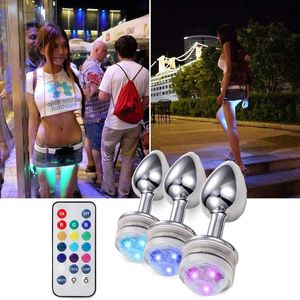 LED Glow Anal Plug Base Smooth Dildo Control remoto Masaje de próstata Expansor juguetes sexy para mujeres hombres adultos 18