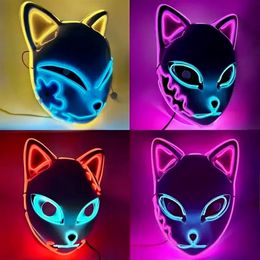 LED GLOWENDE CAT FACE MASK MASK PARTY Decoratie Cool Cosplay Neon Demon Slayer Fox Masks For Birthday Gift Carnival Party Masquerade 0913