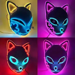 Máscara de cara de gato brillante LED decoración de fiesta Cool Cosplay Neon Demon Slayer Fox máscaras para regalo de cumpleaños carnaval fiesta mascarada Halloween